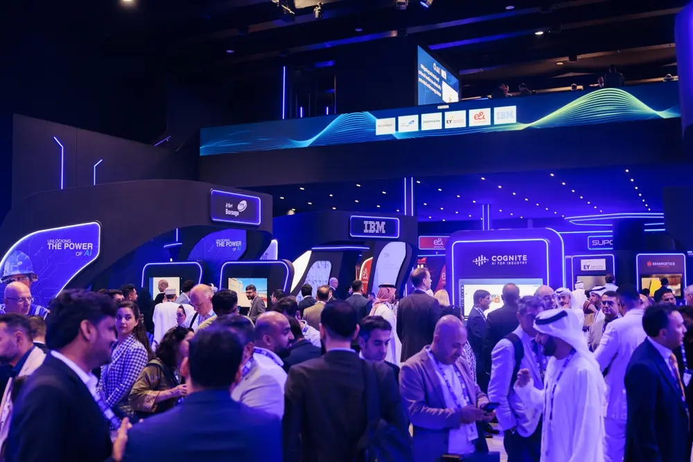 Technology exhibition showcasing AI solutions, exhibitors and business networking