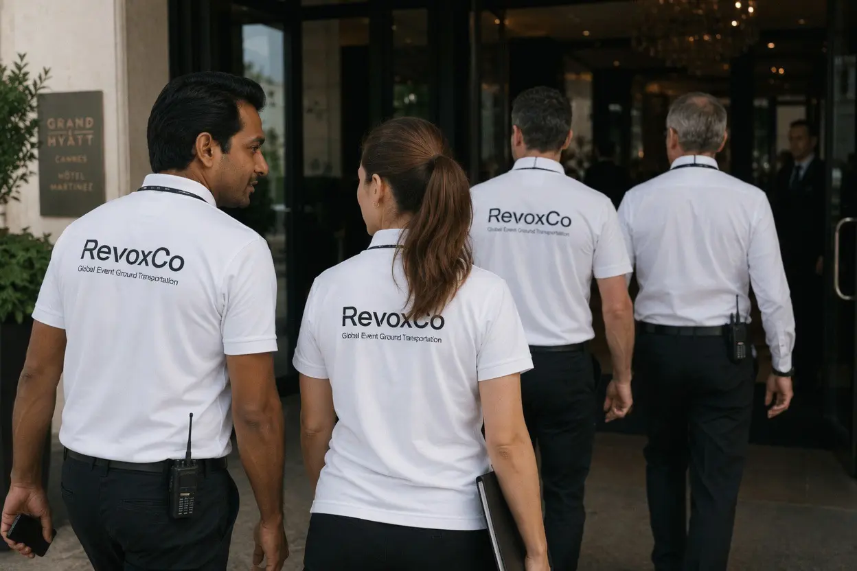RevoxCo event transportation team providing on-site support and coordination for VIP guests and event personnel
