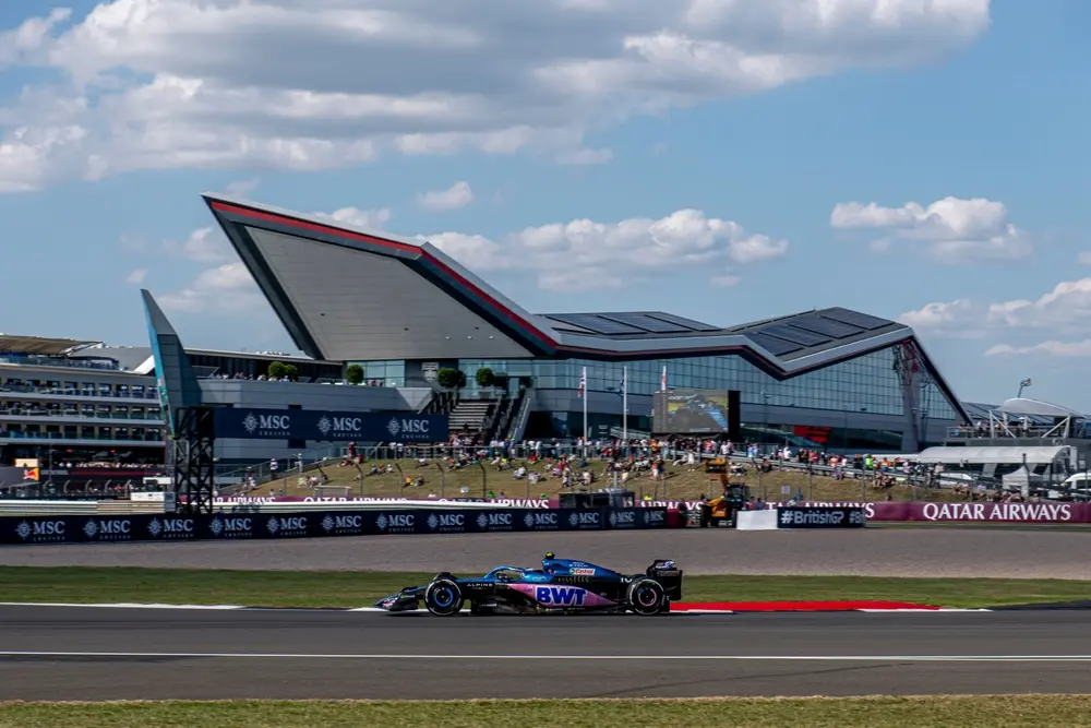 Formula 1 car racing at Silverstone during the British Grand Prix