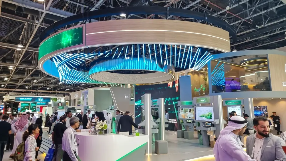Delegates attending a large international business and technology exhibition